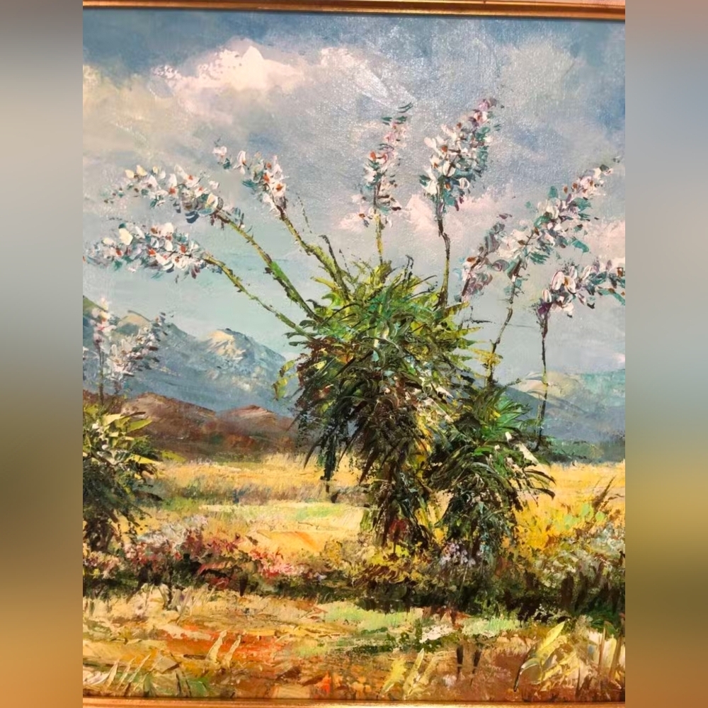Vintage Signed Rogers Oil Painting | Wildflower Meadow Framed 40x24 - Picture 7 of 12